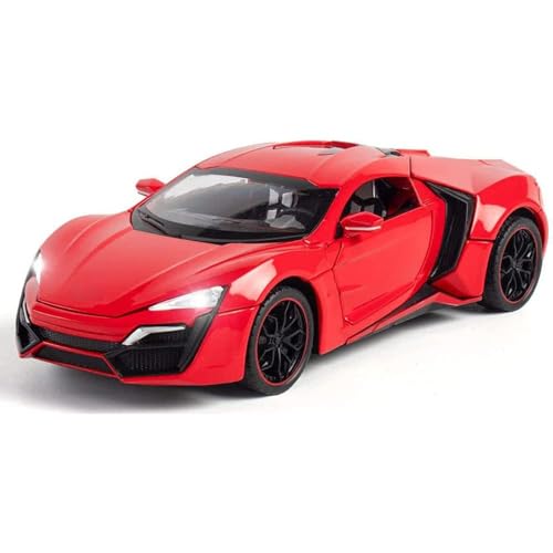 Image of 1:24 Scale Lykan Hypersport Diecast Model Toy Car, Alloy Metal Pull Back Vehicle for Kids, Openable Doors, Lights & Music, Big Size Toy Car for Boys & Girls (Red)
