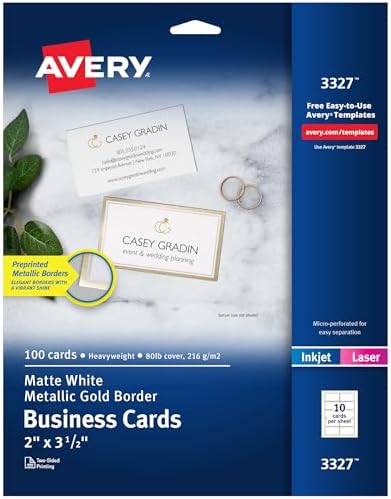 Amazon.com : Avery Business Cards with Metallic Gold Borders, 2" x 3.5 ...