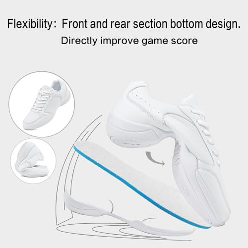 Image of Cheer Shoes for Youth Girls White Cheerleading Athletic Dance Shoes Tennis Sneakers for Competition Sport Training