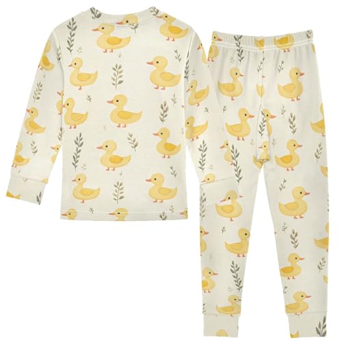 ALAZA Yellow Duck Leaf Cute 2 Piece Pajama Set Long Sleeve Top and Pants Sleepwear Unisex2