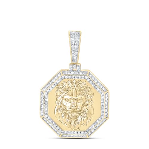 SB Jewelers 10k Yellow Gold 3/8 CTW Natural Diamond Fashion Lion Face Octagon Men'S Charm 4.19 Grams