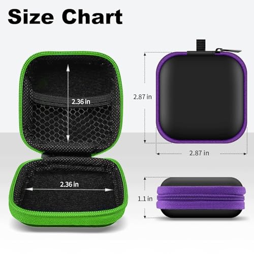 Image of 2Pack Square Earbud Case Portable EVA Carrying Case Storage Bag Cell Phone Accessories Organizer with Carabiner for Earphone, Earbud, Earpieces, SD Memory Card, Camera Chips-Purple /Green