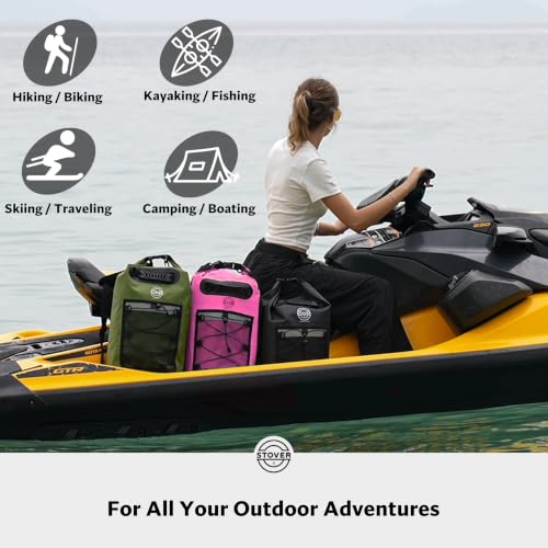 Image of STOVER 5 /10 /25 /30 /40L Waterproof Dry Backpack & Phone Case- Large Floating Dry Bag for Kayaking, Travel, Hiking, Fishing, Camping, Motorcycles & Beach, Heavy-Duty Roll Top Men /Women (Pink)