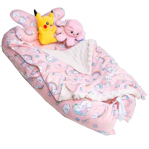 Image of Kiddo Comforts Baby Lounger| Sleeping Bed for Newborn| Baby Nest Sleeper| Ultra-Soft Baby Snuggle| Lounger for Co-Sleeping| Cotton Breathable Baby Nest | Newborn Lounger for 0-12 Months (Pink)