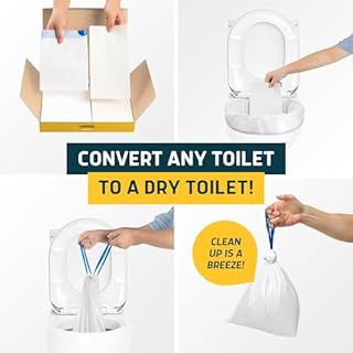 Lunderg Toilet Liners with Lemon Scented Super Absorbent Pads - Value Pack 20 Count Universal Fit - Disposable Toilet Bags - Convert any Home, Boat or Camping WC into a Dry Flush - Emergency must have