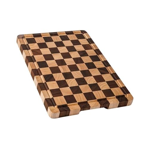 Cutting Boards for Kitchen, Checkered Cutting Board Upgraded, Acacia Wood Chopping Board with Juice Grooves & Handles, Large Butcher Block Serving Tray with Gift Box, 16.5" x 11.6" x 0.8" Ac
