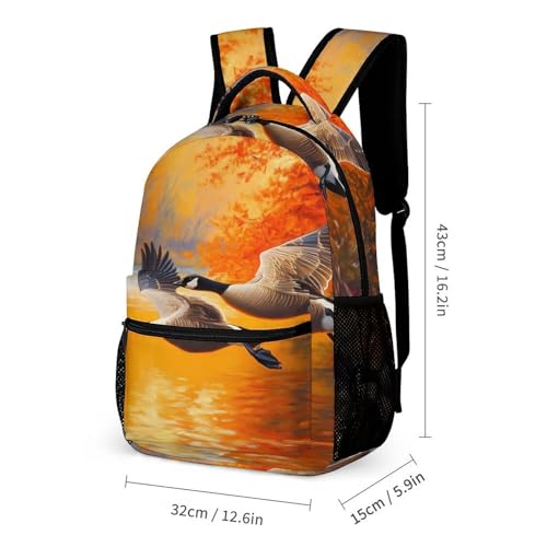 Flying Geese Ducks Autumn Printed Backpack with Lunch Box Bag Pencil Case Pouch 3pcs Daypack Set for Women Men2