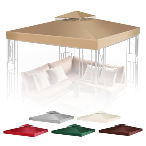 Flexzion Gazebo Cover Replacement Canopy Top 10x10 Ft (3m x 3m) - Double Tier Top Canopy Cover Replacement with UV30+, Dirt, Water Resistant for Outdoor, Sunshade, Garden, Patio, Pavilion (Beige)