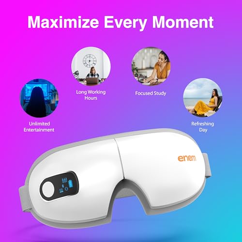 Image of Enem Eye Massager | with Lukewarm Heat | Eye Massager for Stress Relief | Reduce Eye Strain | Relief from Stress | Air Compression Massage | 5 Modes | Bluetooth | Improves Sleep (Electric Eye Massaager)