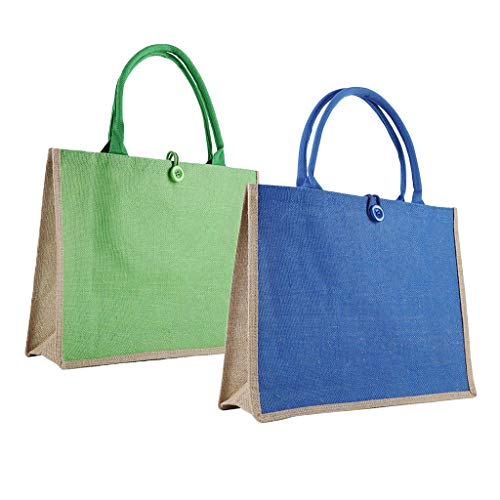 kowaku 2x Mulheres Casual Ombro Bolsa Linho Color Block Tote Bag - Verde + azul