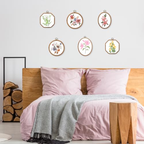 Image of Faylapa 6Pcs Embroidery Hoop Octagonal 7.1 inch Cross Stitch Hoop Ring | Decorative Imitated Wood Display Frame for Embroidery, Craft Sewing DIY Hanging Decoration