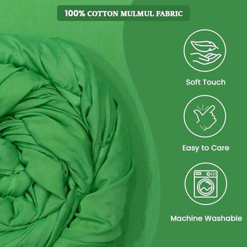 Image of 100% Pure Cotton Mulmul Fabric Material | Reusable Ultra Fine Mulmul Fabric | Lightweight Soft Smooth Piece Linning, Stole, Dupatta, Cushion Pillow Cover (Kelly Green, 3.5 Meters)