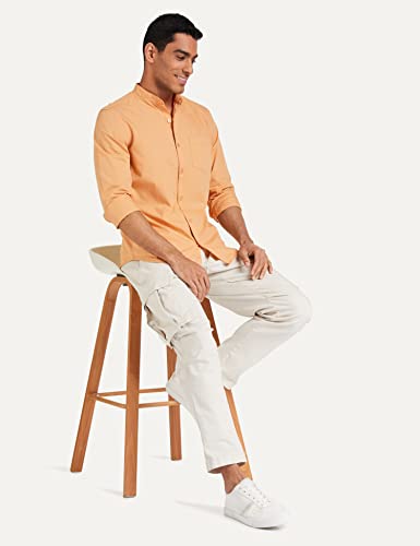 Image of Amazon Brand - Symbol Men's Solid Cotton Shirt | Chinese Collar | Casual | Plain | Full Sleeve | Summer-Regular Fit (Available in Plus Sizes)