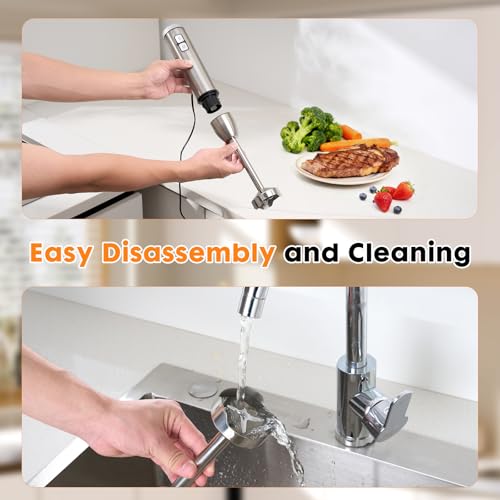 Image of Immersion Blender Handheld Cordless 8 in 1 Hand Held Blenders Mixer Stainless Steel 25 Speed Turbo Mode Electric Sitck Beaker Chopper Milk Frother Grinder