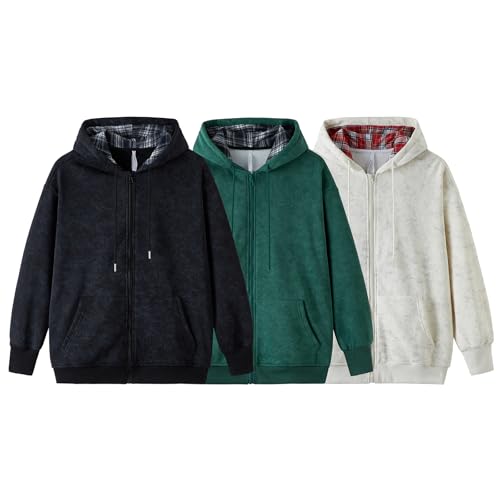 GURUNVANI Oversized Mens Vintage Zip Up Hoodies Tie Dye Patchwork Streetwear Sweatshirt3