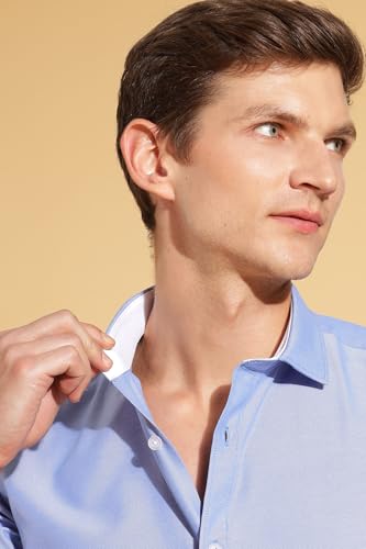 Image of Fyltr Men's Regular Fit Oxford Cotton Blend Shirt - Full Sleeve | Contrast Trim Fabric | Formal Shirts for Men