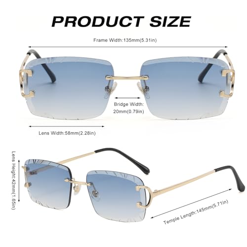 Image of Retro Rimless Rectangle Sunglasses for Men Women Luxury Frameless Square Trendy Shade Diamond Cutting Eyewear