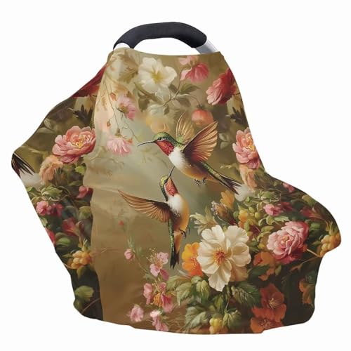 Image of Carseat Cover for Babies, All Season Breathable Infant Carseat Cover Lightweight Baby Carrier Cover for Girls Boys, Hummingbird Florals Print