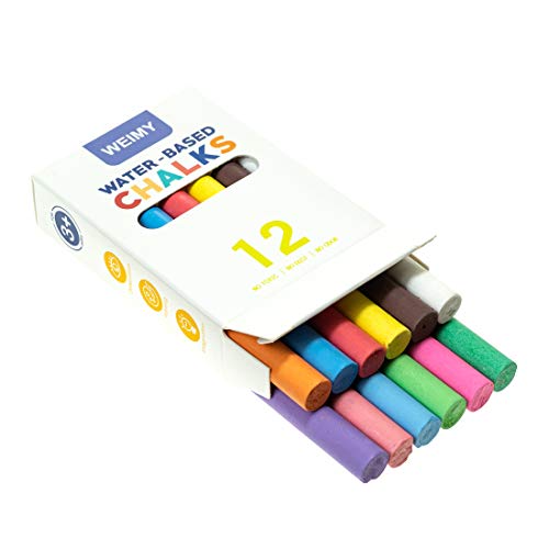 WEIMY 12-Count Colored Dustless Chalks Non-Toxic, Truly Dust Free Chalk for Art Decorating Chalkboard Blackboard (12colored-W)