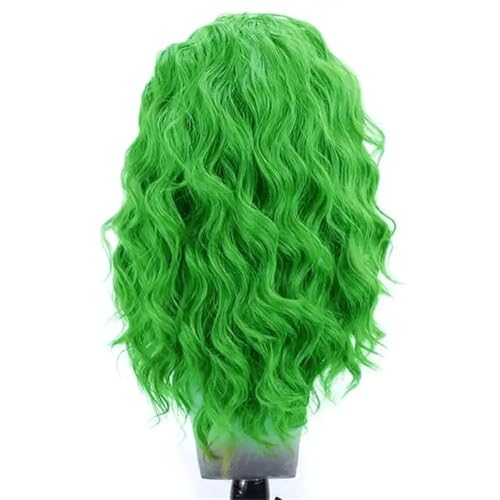 Perruque synthétique mi-longue ondulée verte 18 inches avec Lace Frontal - 5