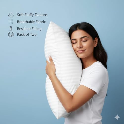 Image of Y & A'M Microfiber Soft White Pillows for Sleeping | Ultra Soft Anti Stress Bed Pillow for Neck Pain Relief for Back, Side & Stomach Sleeper | 68.58x40.64 cm