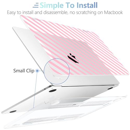 Image of MEEgoodo Case for M5 /M4 /M3 /M2 MacBook Air 13 inch 2026 2025 2024 2022, Fit Model A3449 /A3240 /A3113 /A2681, Case Compatible with MacBook Air 13.6-inch, Pink & White Stripes