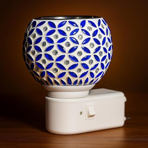 Image of RUPIKA | Electric Ceramic Aroma Diffuser Kapoor Dani | Camphor Diffuser Incense Burner Holder Kapoor Dani with Night Lamp for Home, Office (Blue)