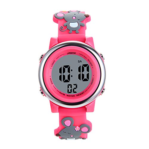 Kids Watches 3D Cartoon Silicone Mouse Waterproof 7 LED Color Lights Toddler Digital Wrist Watch with Alarm Stopwatch for 3-10 Year Girls Little Child (Red)