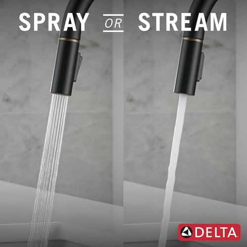 Image of Delta Nicoli Black & Gold Kitchen Faucet with Pull Down Sprayer, Modern Single Hole Kitchen Sink Faucet, Single Handle, Matte Black /Champagne Bronze 19867LF-GZ