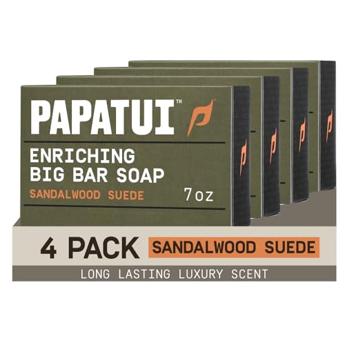 PAPATUI by Dwayne Johnson Enriching Bar Soap for Men | Hydrating Daily cleanerser | Moisturizes with Mango Butter and Avocado Oil | Sandalwood Suede | 7oz (Pack of 4)