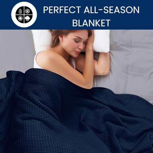 Image of 100% Combed Cotton Waffle Blanket for Bed,Sofa,Couch,| Navy Blue |Twin -60X90 INCHES -Lightweight and Breathable Soft Woven AC Blankets,Throw for Summer, Spring, Winter, All Season