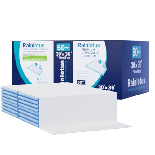 50 Count Super Absorbent Underpads,Rainlotus 30"x36" Leakproof & Quick-Dry Mats Ideal for Puppy Training, Extra Large Furniture & Surface Protection Pee Pad for All Ages & Pets