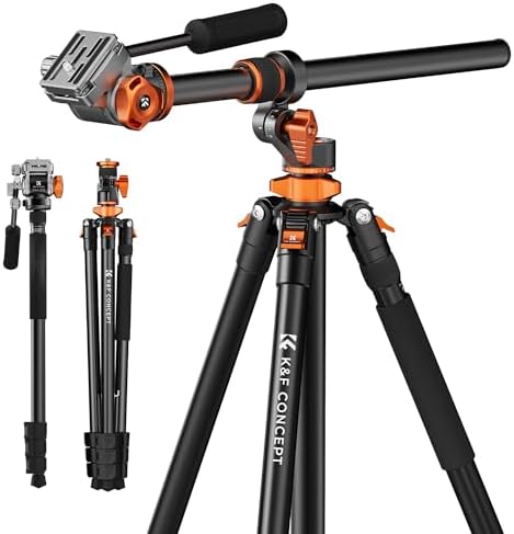 K&F CONCEPT 91" Video Tripod,Horizontal Overhead Tripod with Multi Angle Center Column,Aluminum Tripod Monopod with Fluid Head & Quick Release Plate for DSLR Camera, Camcorder, Load Capacity 5KG/11LBS
