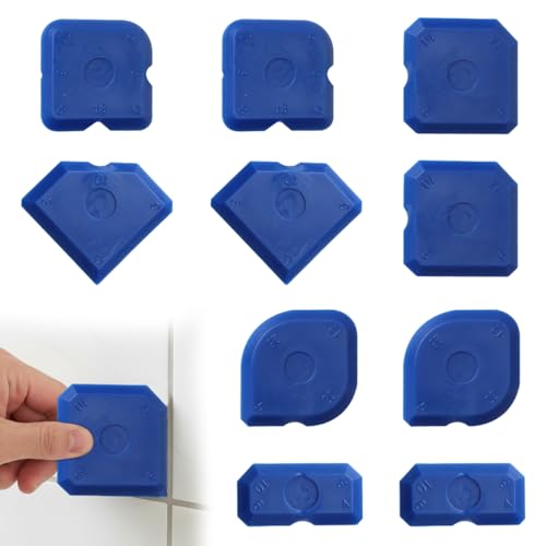 Set di 10 strumenti in silicone, per profilatura e sigillatura, riutilizzabili, per la rimozione di intonaco, per pavimenti della cucina, finestre e lavelli, colore blu