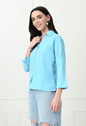 Image of FUNDAY FASHION Women's Crepe Casual Regular Fit Solid V Collered Shirt (Pack of 2)
