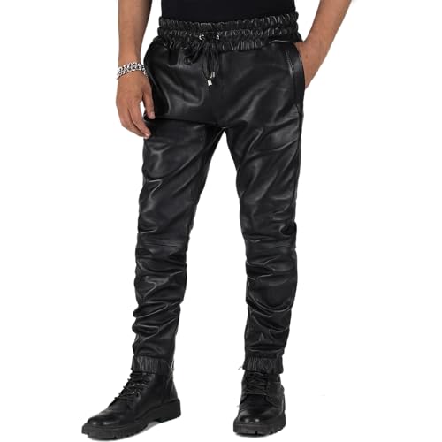 Laverapelle Men's Genuine Lambskin Leather Pants (Black, Leather Joggers) - 2304003