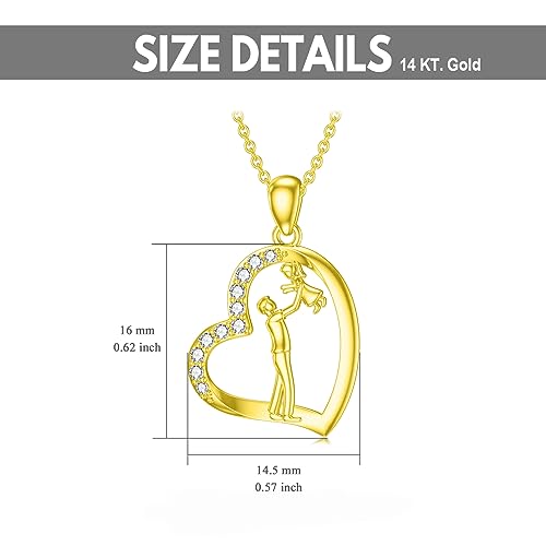 SISGEM Solid 14K Gold Father and Daughter Necklace,Real Gold Love Heart Dad and Daughter Pendant Necklaces Dainty Jewelry Gifts Christmas Birthday for Her, 16”-18”4