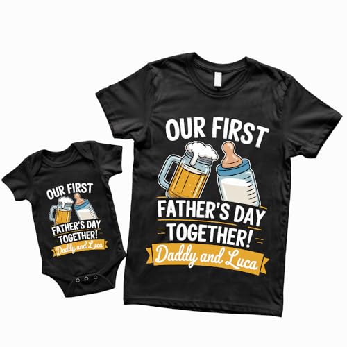 Personalized Our First Father's Day Together Matching Design Shirts and Onesie 2