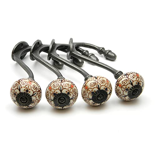 Oakcrafts Lot de 4 crochets en fonte avec finition à la main et embouts en céramique (motifs)