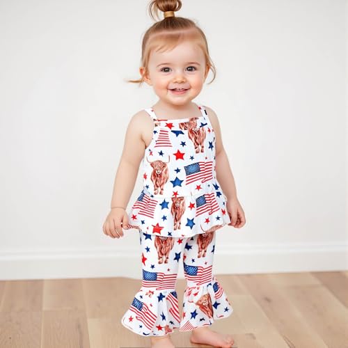 4th of July Outfit Toddler Bell Bottoms Baby Girl Summer Clothes Off Shoulder Vest Tops Bell Bottom Pants2