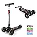 besrey Plegable para niños Patinetes Patinete de 3 Ruedas LED, Scooter para Niños 2 a 8 Años,Manillar Altura Ajustable ,con Freno Posterior,Carga Máxima 50 KG,Regalos para niños y niñas,Negro