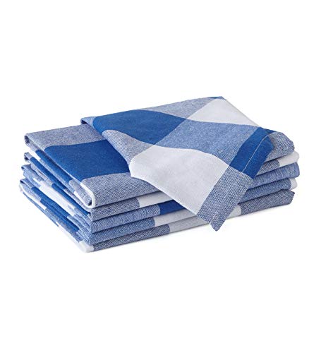 Image of Encasa XO Dining Table Napkins Set of 6, 43x43 cm | Machine Washable Reusable, Recycled Cotton Cloth Napkin, Soft & Absorbent, Table Decor for Hotels, Farmhouse - White & Buffalo Blue Checks