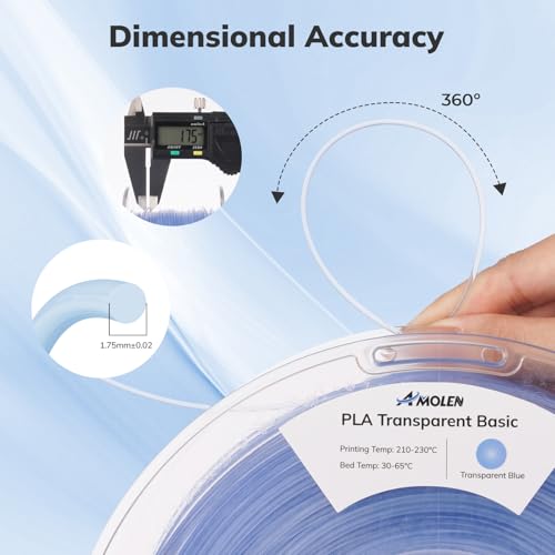 Image of AMOLEN 3D Printer Filament Crystal PLA Translucent 1.75mm, Crystal Blue Clear Printing, Low Warping & No-Bubbles, Dimensional Accuracy + /- 0.02 mm, Fits Most FDM 3D Printers, 1kg Spool(2.2lbs)