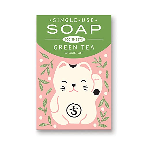 Single-Use Soap Sheets by Studio Oh! - 100-Count - Lucky Cat - Portable Hand Washing Soap Sheets in Green Tea for On-the-Go Hand Cleaning - Add to Pocket, Purse, or Travel Bag
