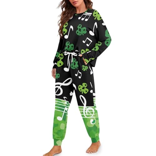 Image of Womens Lounge Set Long Sleeve Soft Pajama Sets Casual 2 Piece Pj Outfit Crewneck Sleepwear with Pockets Plus Size