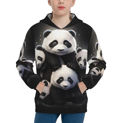 Panda Youth Long Sleeve Pocket Hoodie Sweatshirt Kids Pullover Hooded Tops3