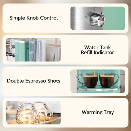 Image of 20 Bar Espresso Machine Semi-Automatic, Professional Coffee Maker with Milk Frother Steam Wand & 45OZ Removable Water Tank, Home Barista System for Cappuccino, Latte, Americano-Stainless Steel-Green