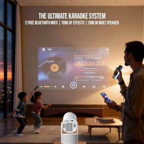 Image of Karaoke Projector | Mini Portable Projector with Built-in Karaoke | 4K Supported, Native 1080P | Dual-Band WiFi 2.4G / 5G | Bluetooth 5.0 | HlFi Sound Quality| 180 Rotatable Design
