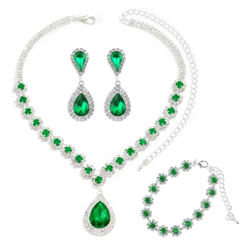 LjFrexia Parure Bijoux Femme, 3 Pièces Ensemble de Bijoux pour Mariée, Collier Étincelant Strass avec Boucles d'Oreilles et Bracelet, Pendentif Goutte d'eau...