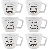 Southern Homewares Don't Worry, Be Happy Man Ceramic Tea Cup Coffee Mug Smiley Face Set of 6